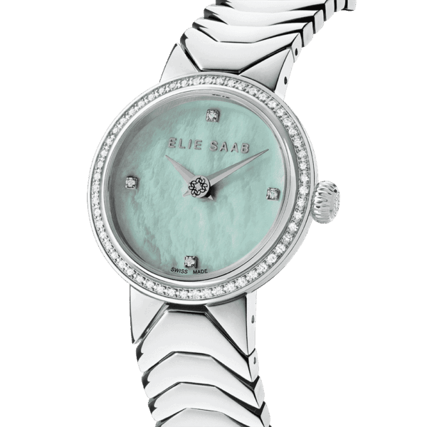 IDYLLE DIAMOND SS  green mother-of-pearl dial, with 59 diamonds on the bezel and index.