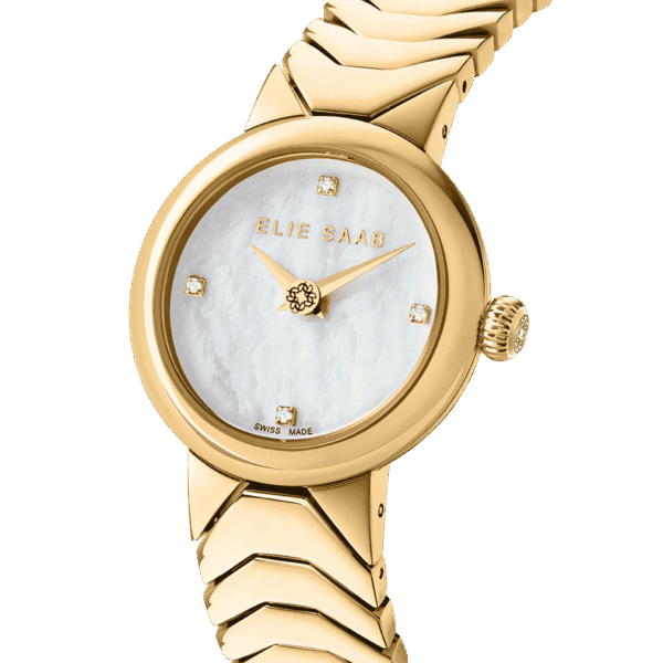 IDYLLE MINI GOLD  white mother-of-pearl dial with 4 diamonds on the index.