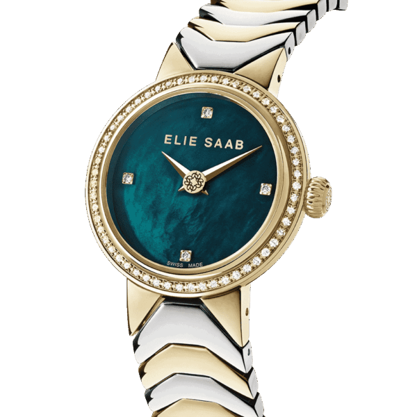 IDYLLE DIAMOND MINI GOLD, STAINLESS STEEL  green mother-of-pearl dial, with 64 diamonds on the bezel and index.
