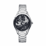 SS Case, 11pcs Diamonds on Index, Black Dial, SS Band-Butterfly Buckle