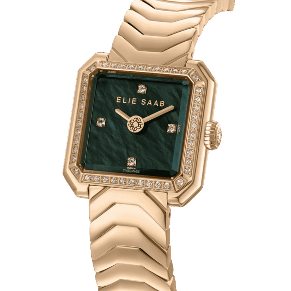 CARRÉ DIAMOND ROSE GOLD green mother-of-pearl dial, with 48 diamonds on the bezel and index.