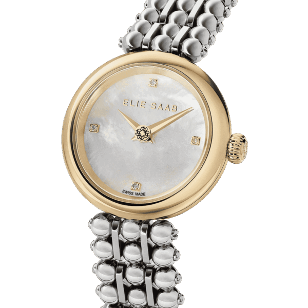 SS Case, 4pcs Diamonds on Index, White MOP Dial, GP/SS
