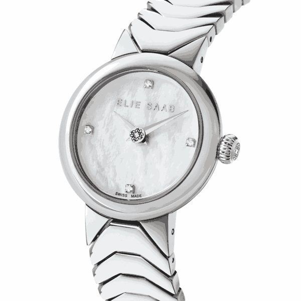 SS Case, 4pcs Diamonds on Index, White MOP Dial, SS Band-Butterfly Buckle