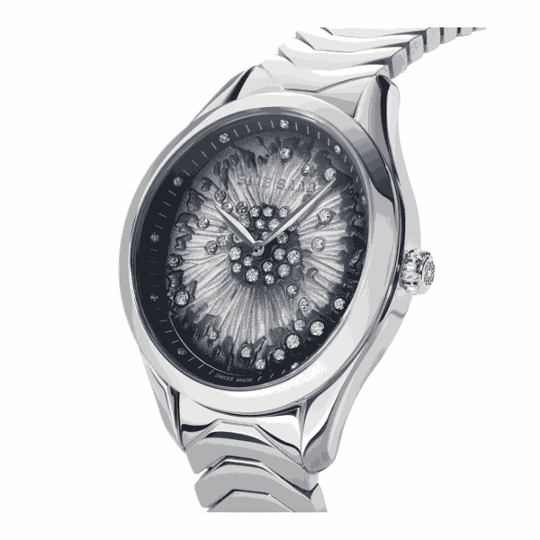 SS Case, Diamonds on dial and Index, Black Dial, SS Band-Butterfly Buckle