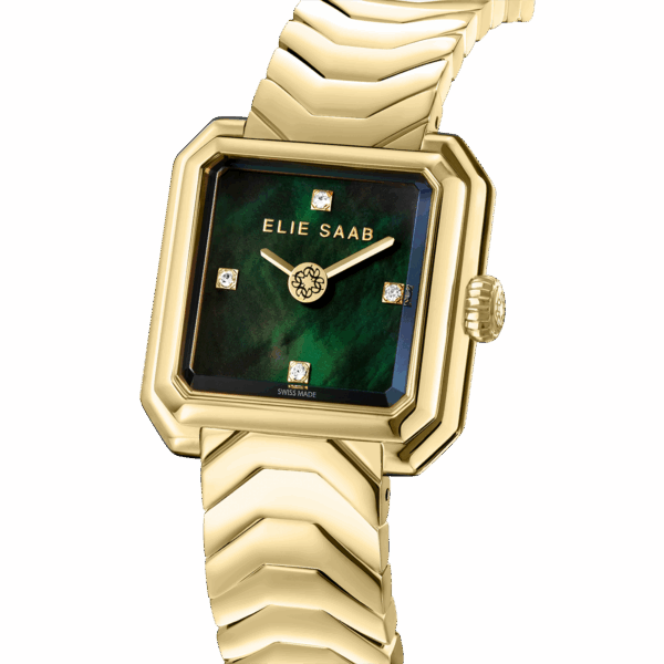 CARRÉ DIAMOND  GOLD green mother-of-pearl dial, with 4 diamonds on the index.