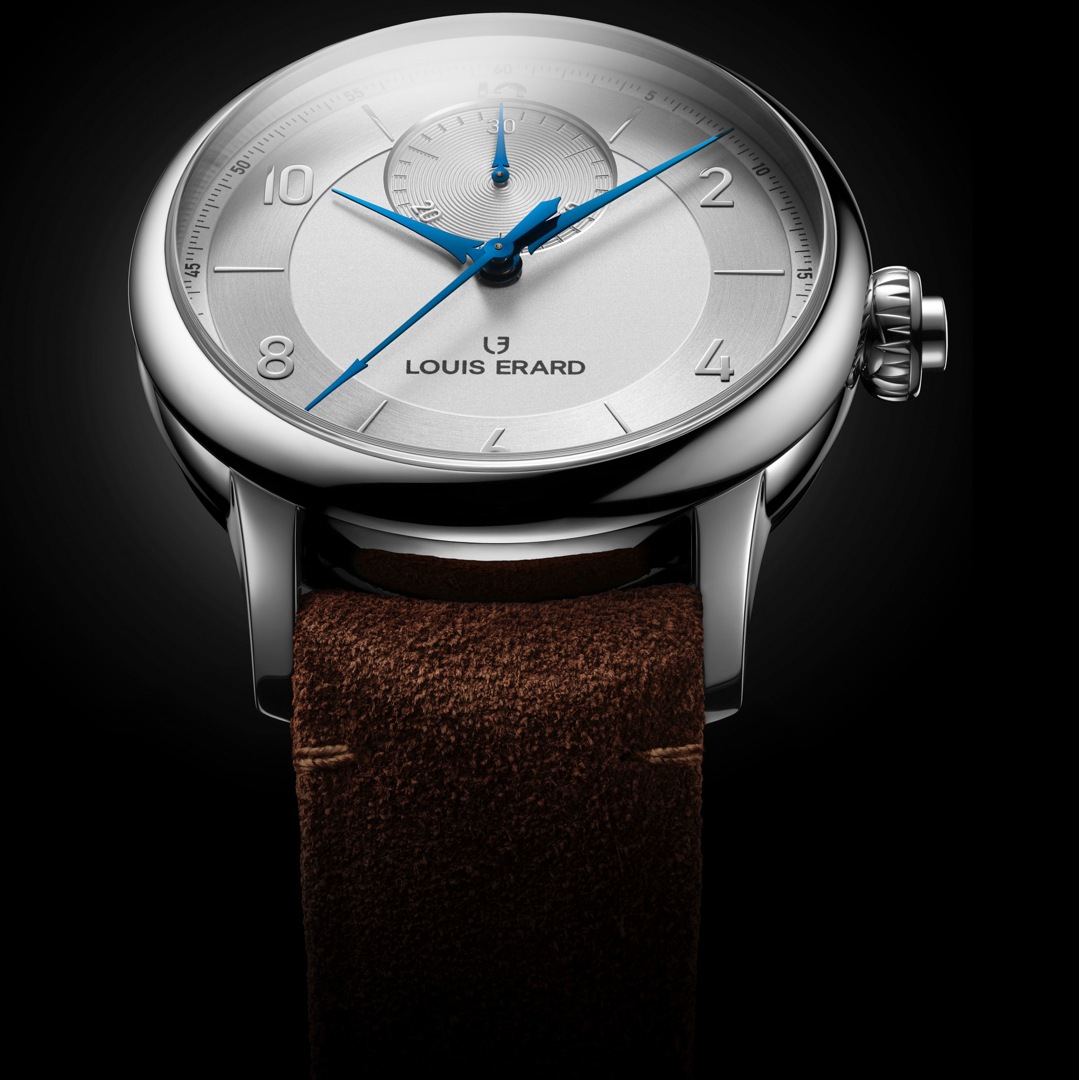 EC, MAM Chronograph, Movement SW500MPC, Steel case polished, 43mm, Silver dial, Leather strap Nubuck chocolate